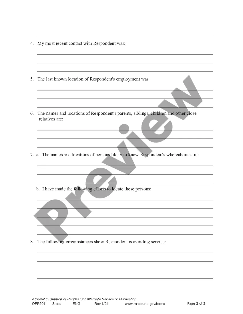 Preview Affidavit and Order for Publication or Alternate Service