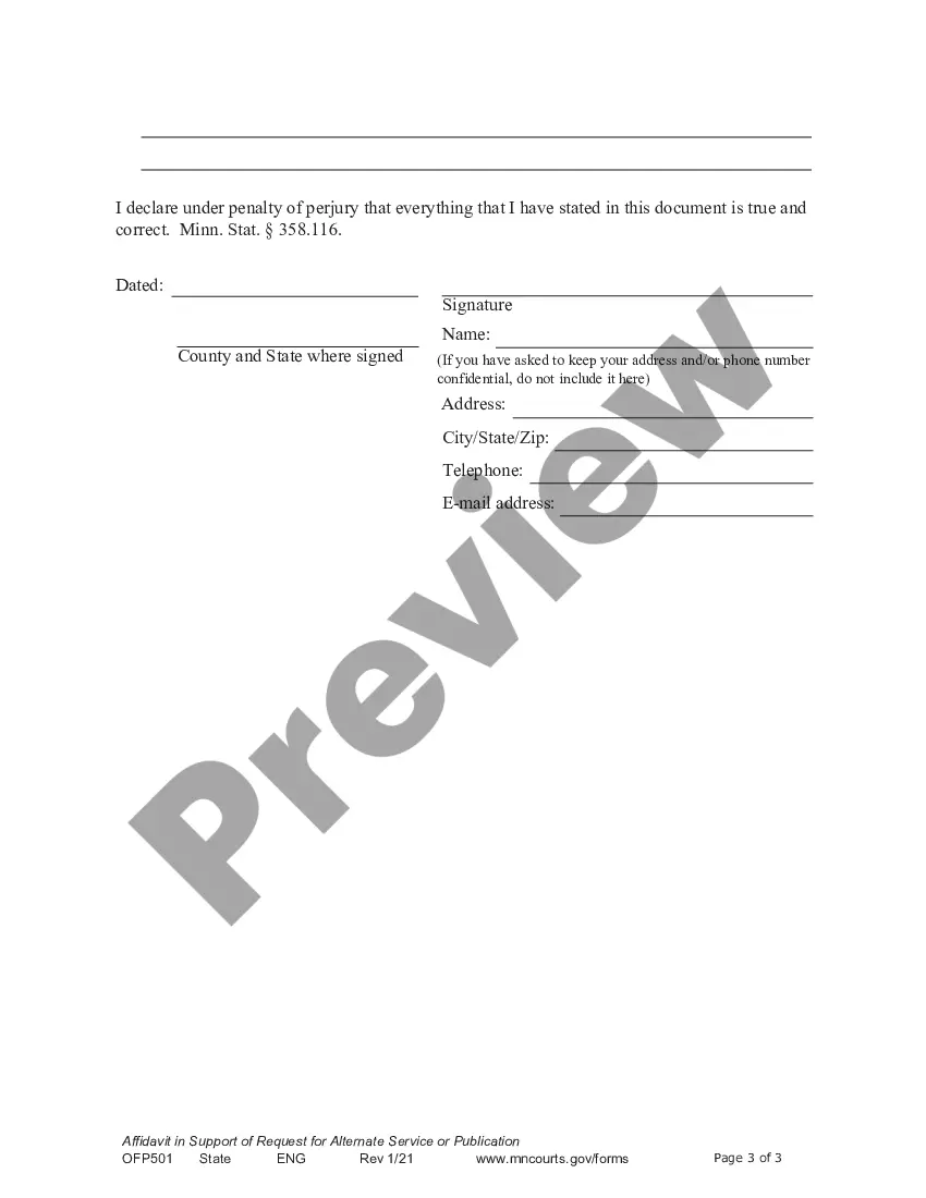 Preview Affidavit and Order for Publication or Alternate Service