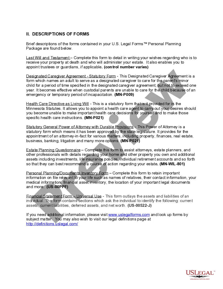 Get Minnesota Life Documents Planning Package, including Will, Power of Attorney and Living Will Preview Minnesota Life Documents Planning Package, including Will, Power of Attorney and Living Will
