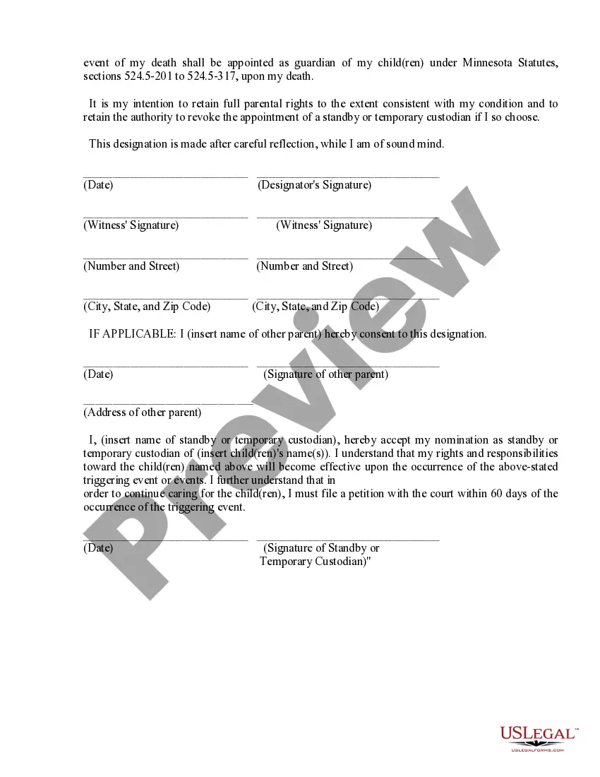 Preview Designation of Standby or Temporary Guardian