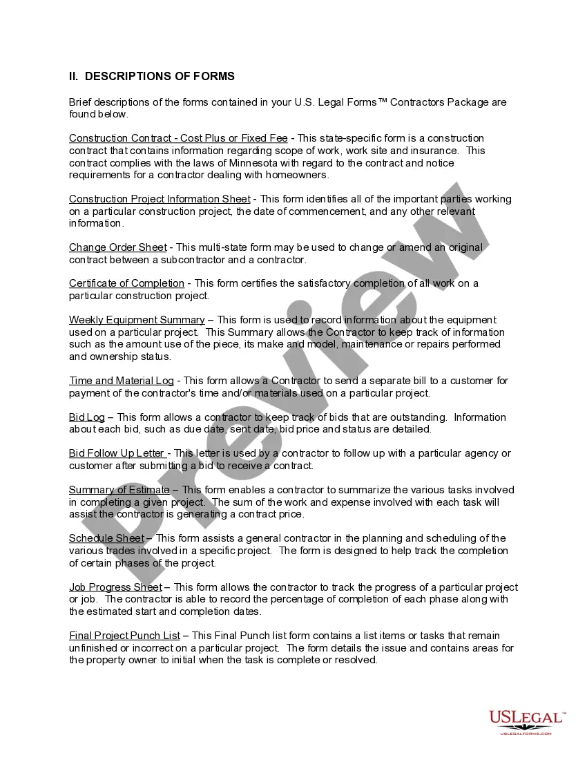 Get Minnesota Contractors Forms Package Preview Minnesota Contractors Forms Package