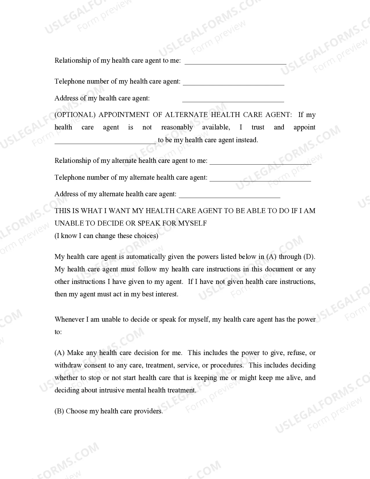 Preview Statutory Health Care Directive as Living Will