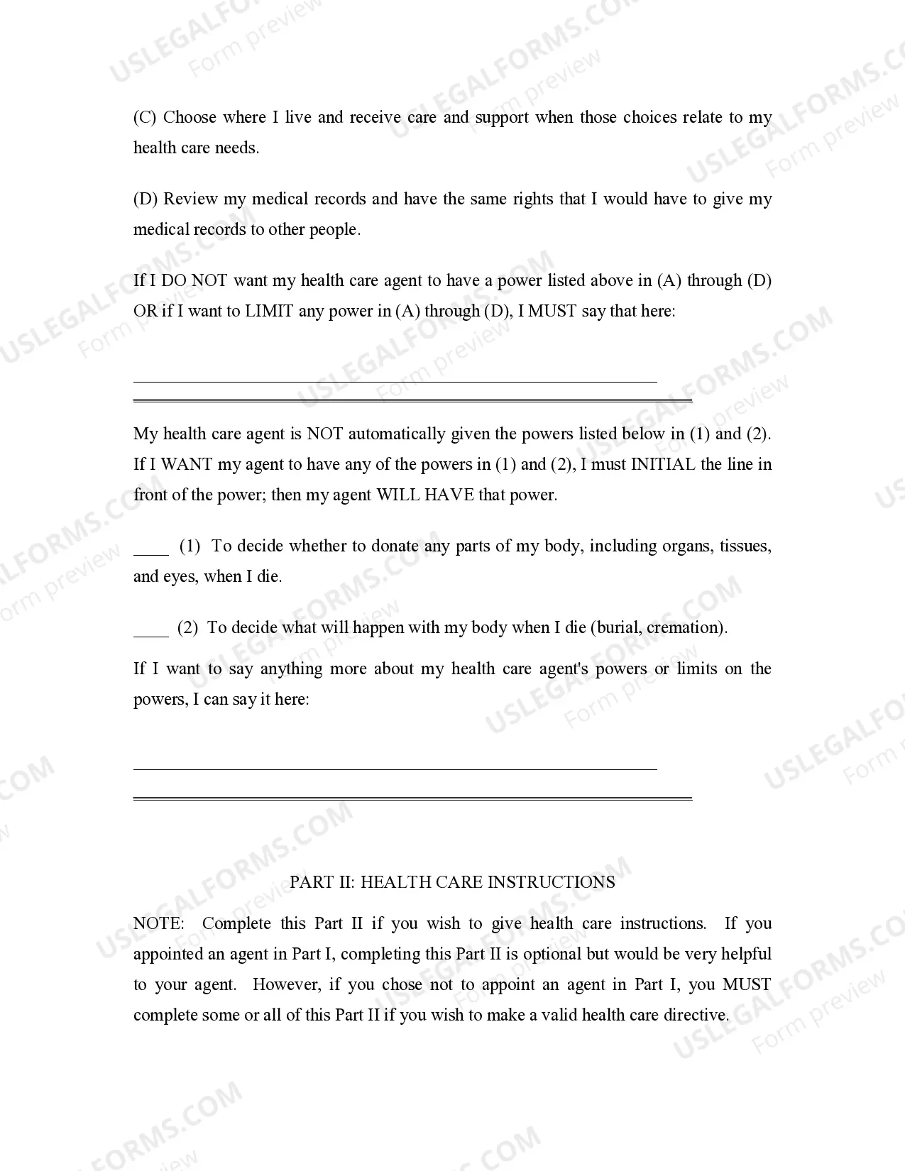 Preview Statutory Health Care Directive as Living Will