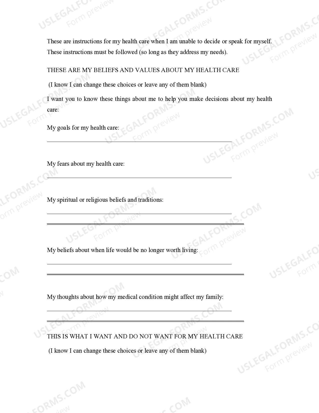 Preview Statutory Health Care Directive as Living Will