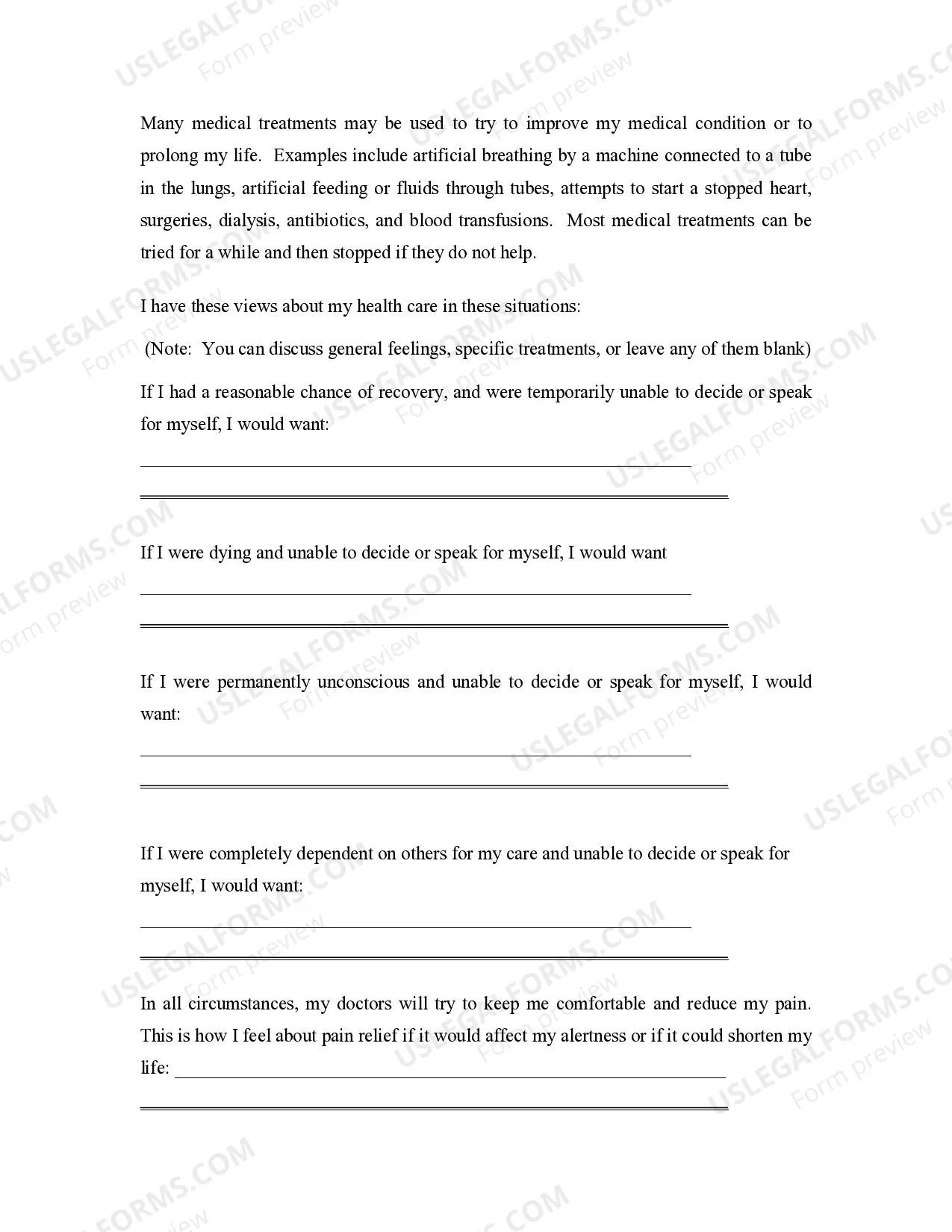 Preview Statutory Health Care Directive as Living Will