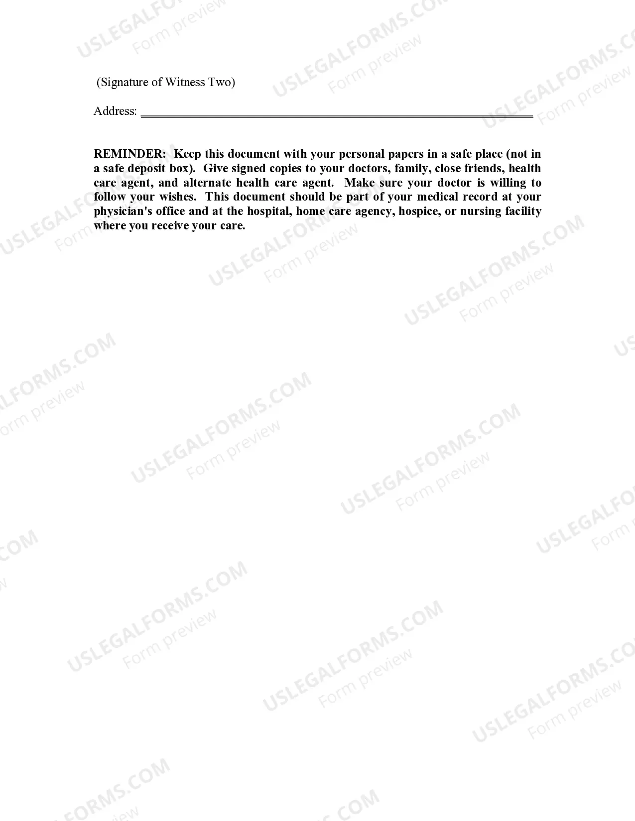 Preview Statutory Health Care Directive as Living Will