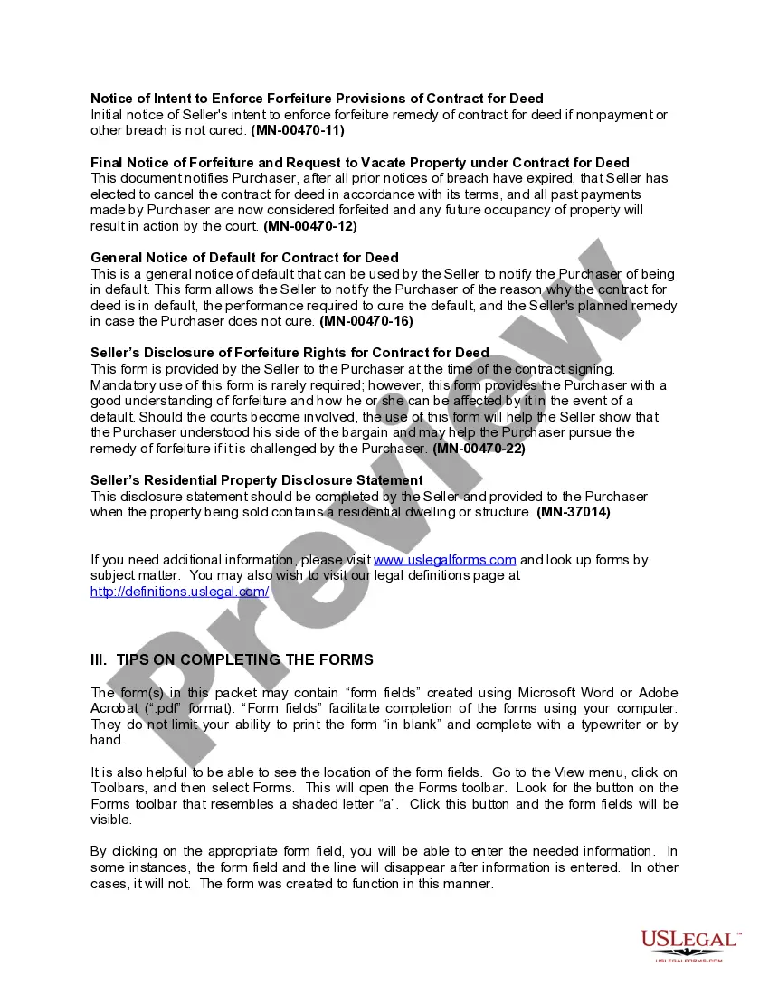 Preview Minnesota Contract for Deed Package