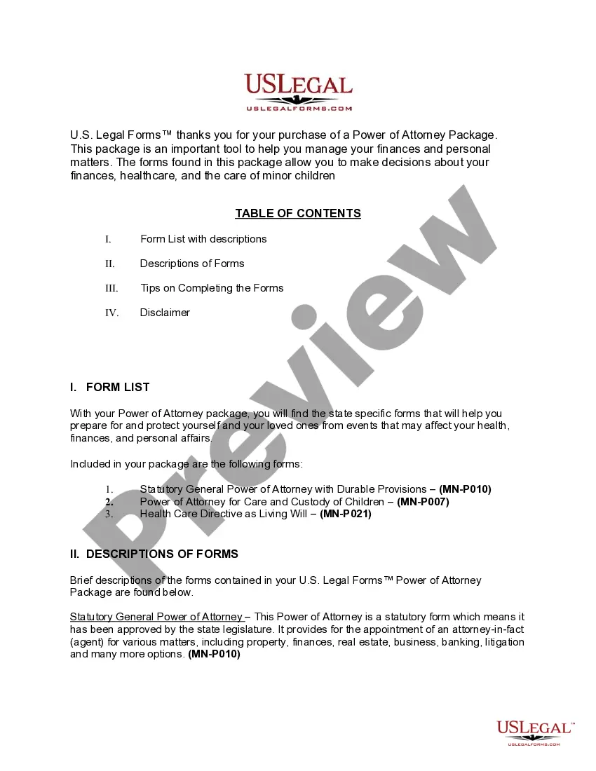 Get Minnesota Power of Attorney Forms Package Preview Minnesota Power of Attorney Forms Package