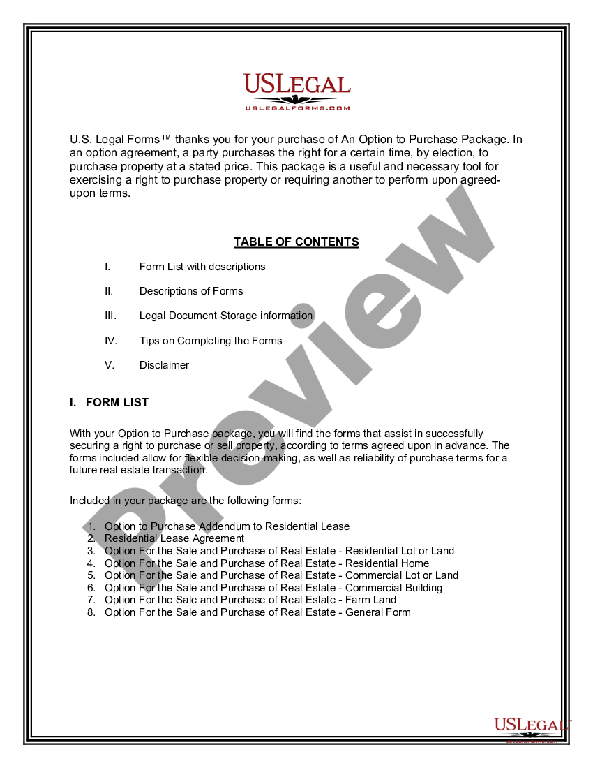 page 1 Option to Purchase Package preview