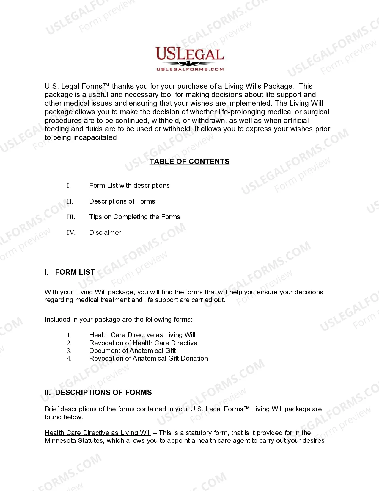 Preview Minnesota Living Wills and Health Care Package