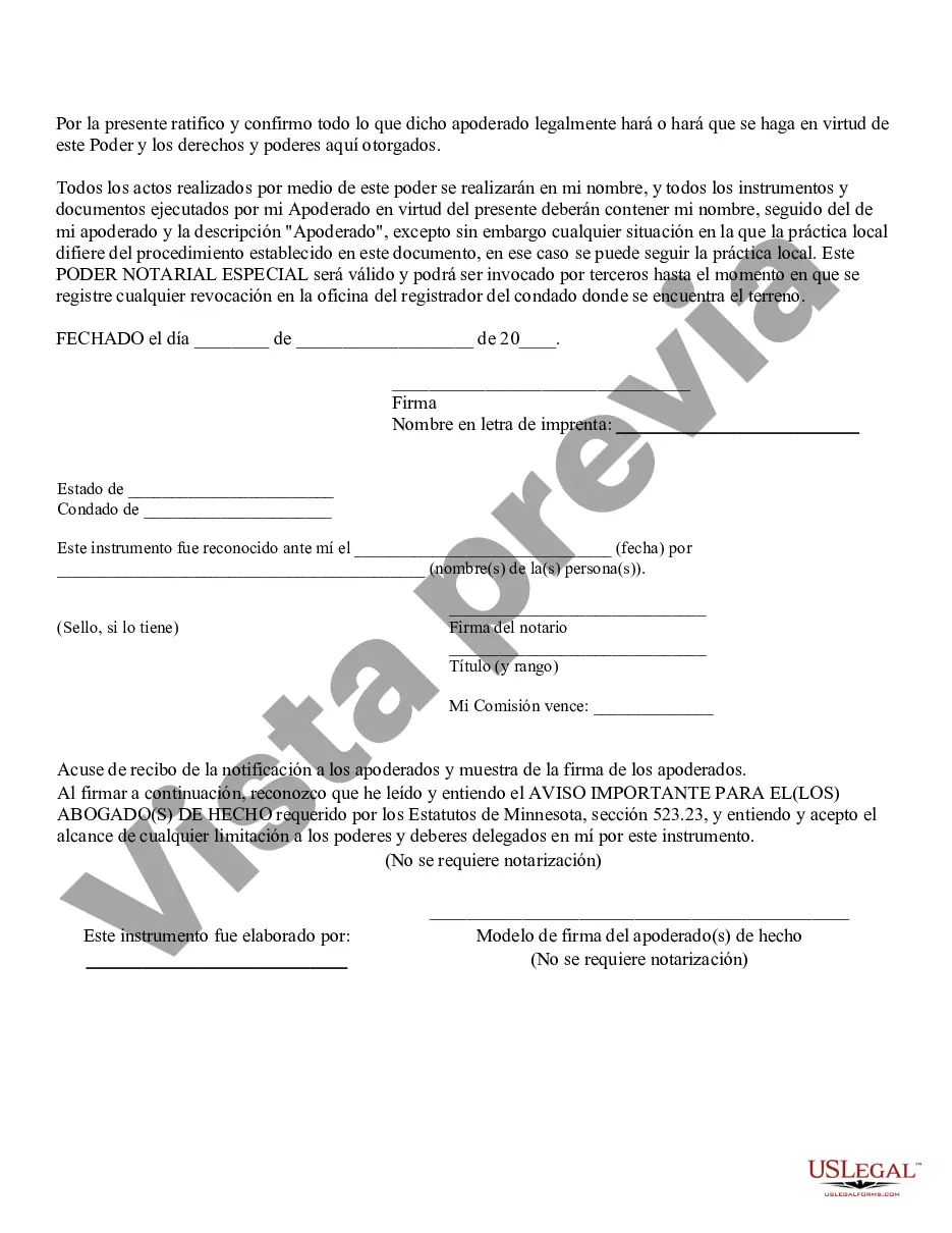Preview Poder notarial especial o limitado para transacciones de venta de bienes raíces por parte del vendedor