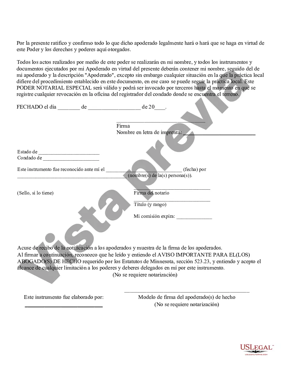 Preview Poder notarial especial o limitado para transacciones de compra de bienes raíces por parte del comprador