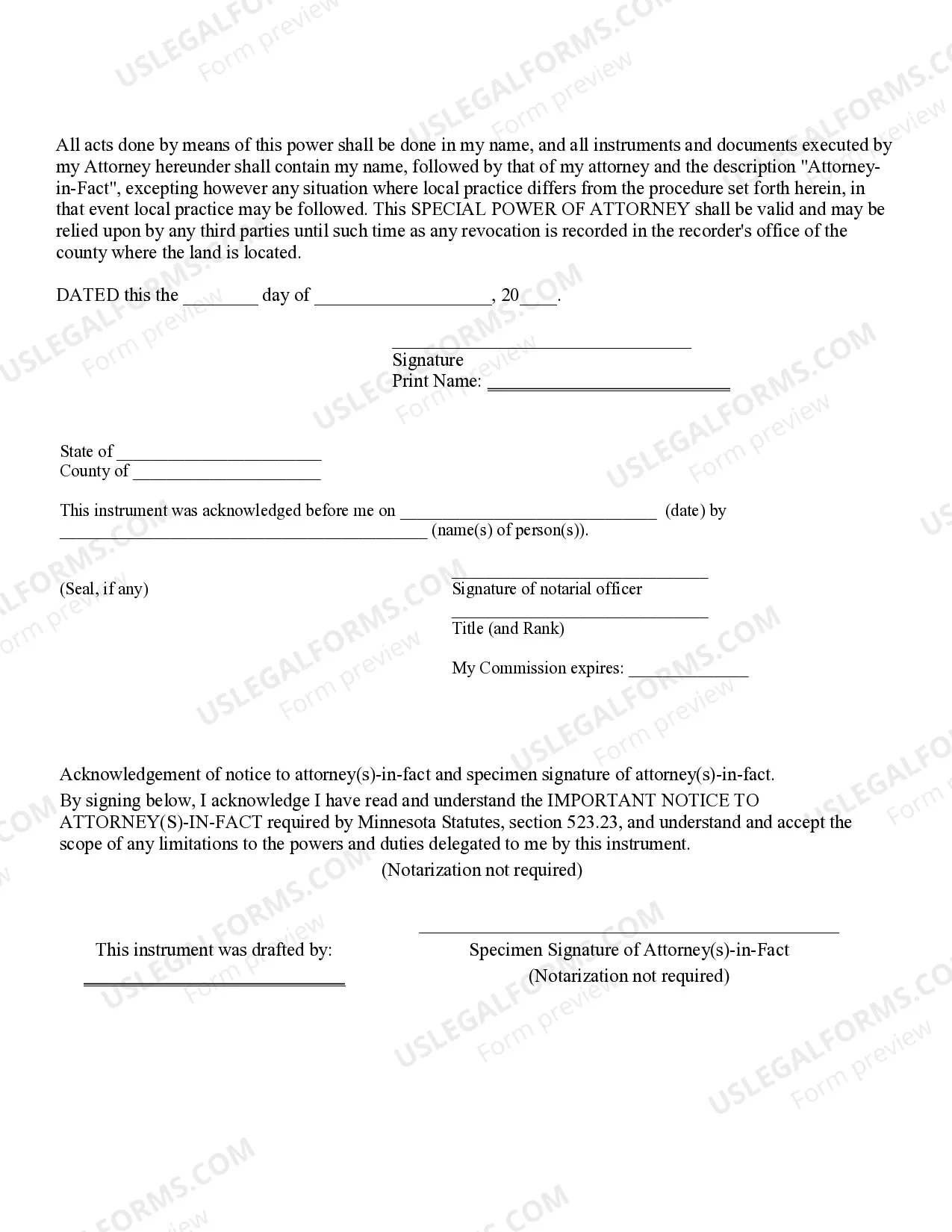 Preview Special or Limited Power of Attorney for Real Estate Purchase Transaction by Purchaser