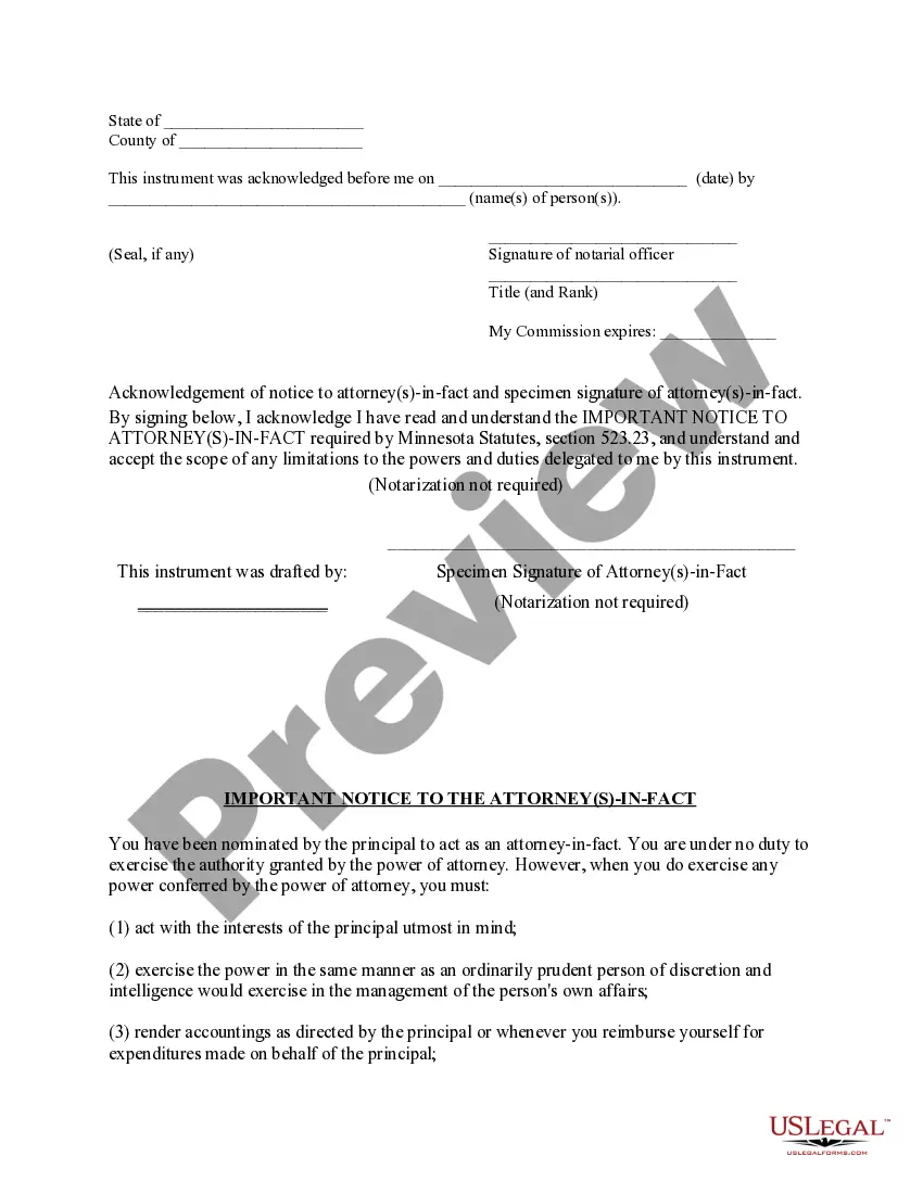 Preview Limited Power of Attorney where you Specify Powers with Sample Powers Included