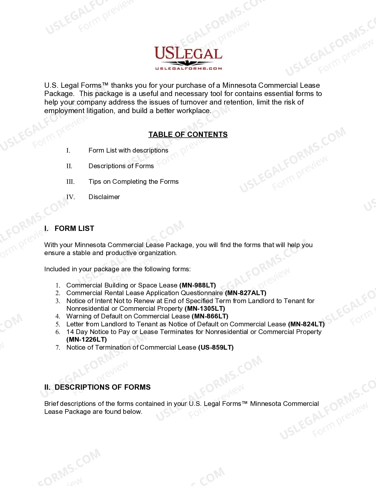 Preview Minnesota Commercial Lease Package