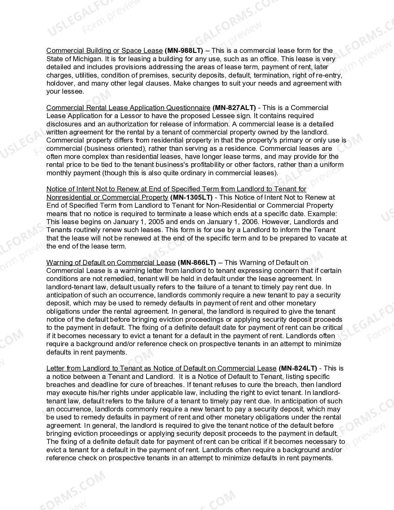 Preview Minnesota Commercial Lease Package