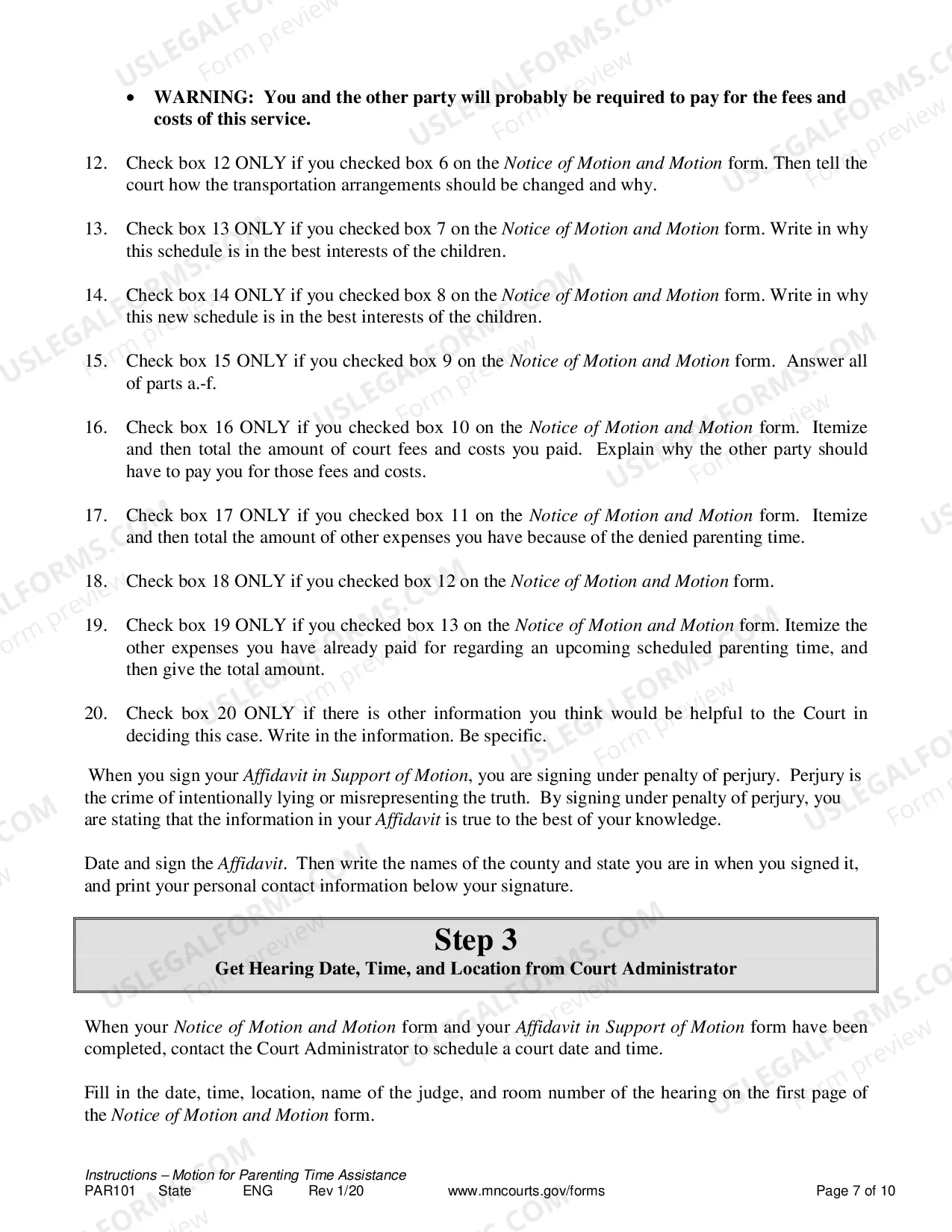 Preview Instructions for Resolution of Parenting Time Problem