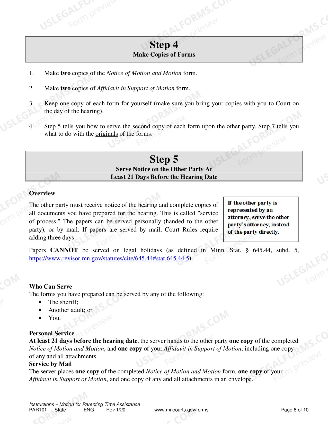 Preview Instructions for Resolution of Parenting Time Problem
