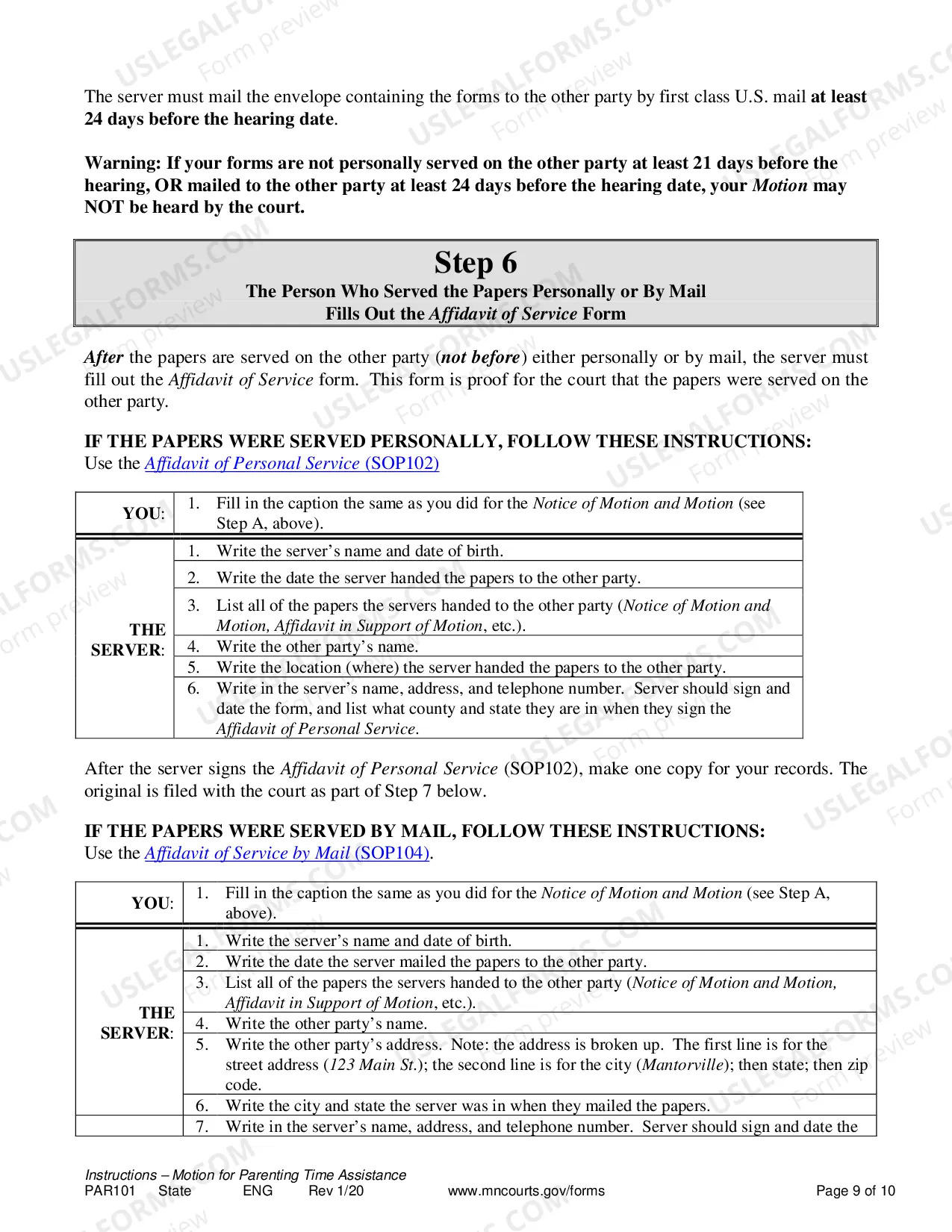 Preview Instructions for Resolution of Parenting Time Problem