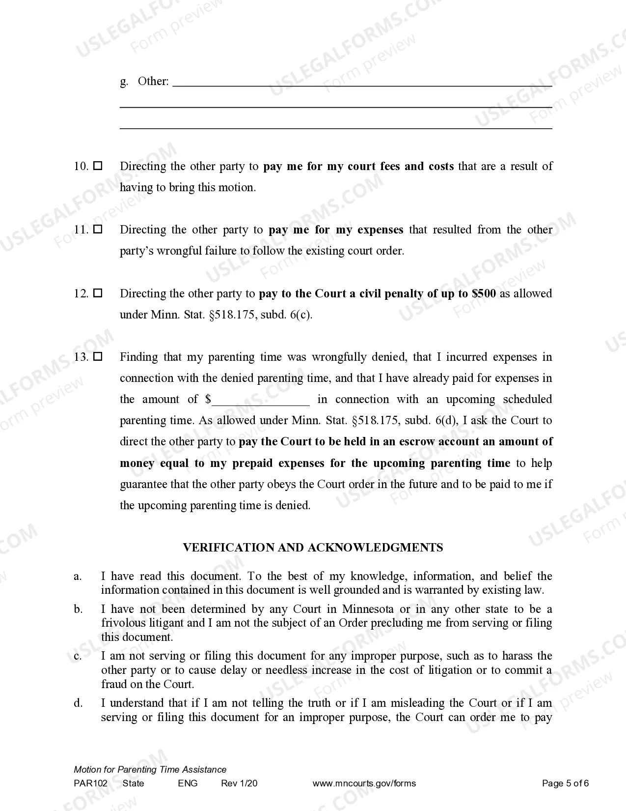 Preview Motion for Parenting Time Assistance