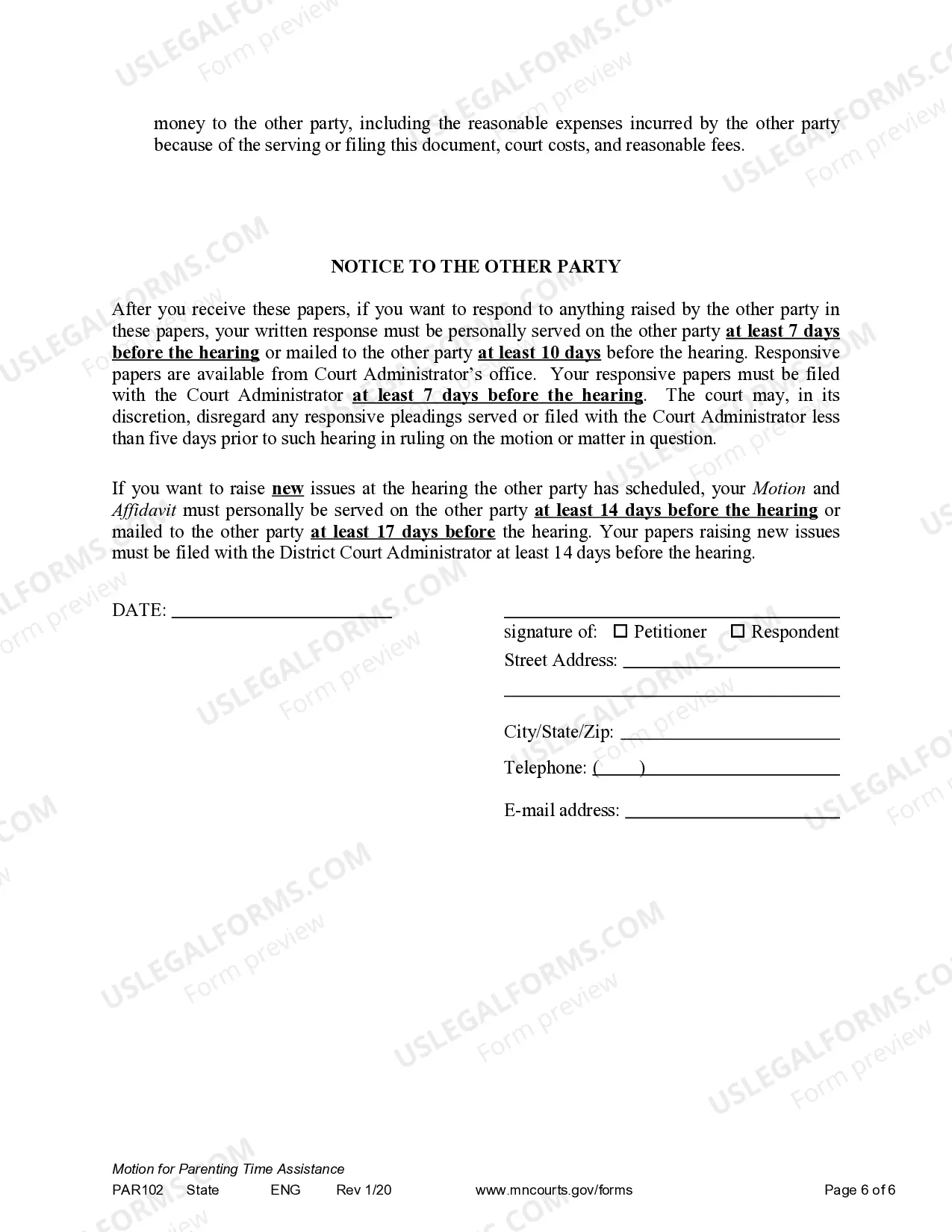 Preview Motion for Parenting Time Assistance