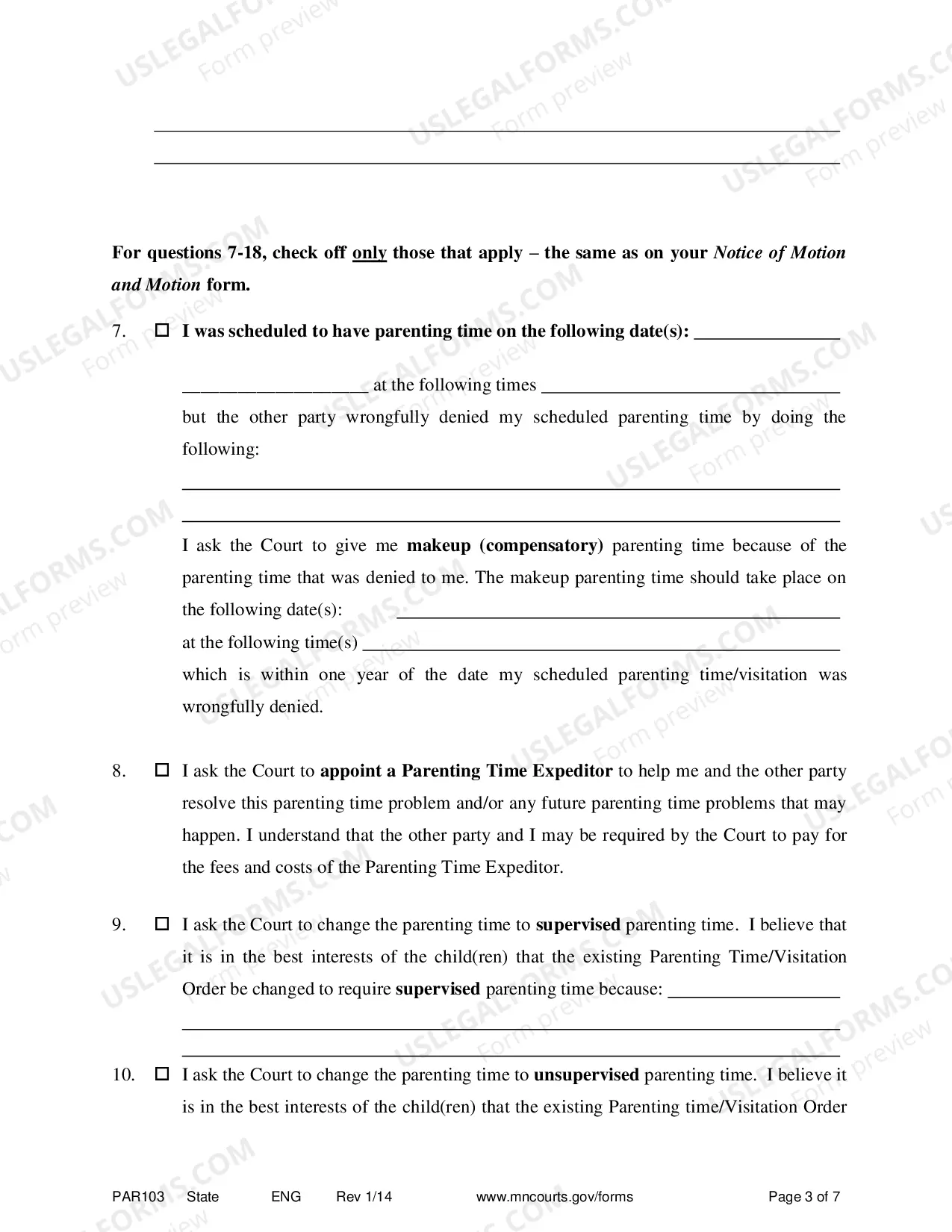 Preview Affidavit in Support of Motion for Parenting Time Assistance