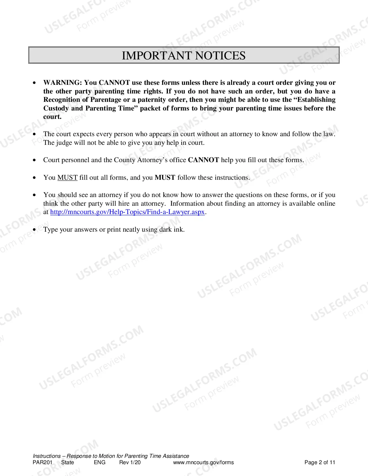 Preview Response to Request to Resolution of Parenting Time Problem