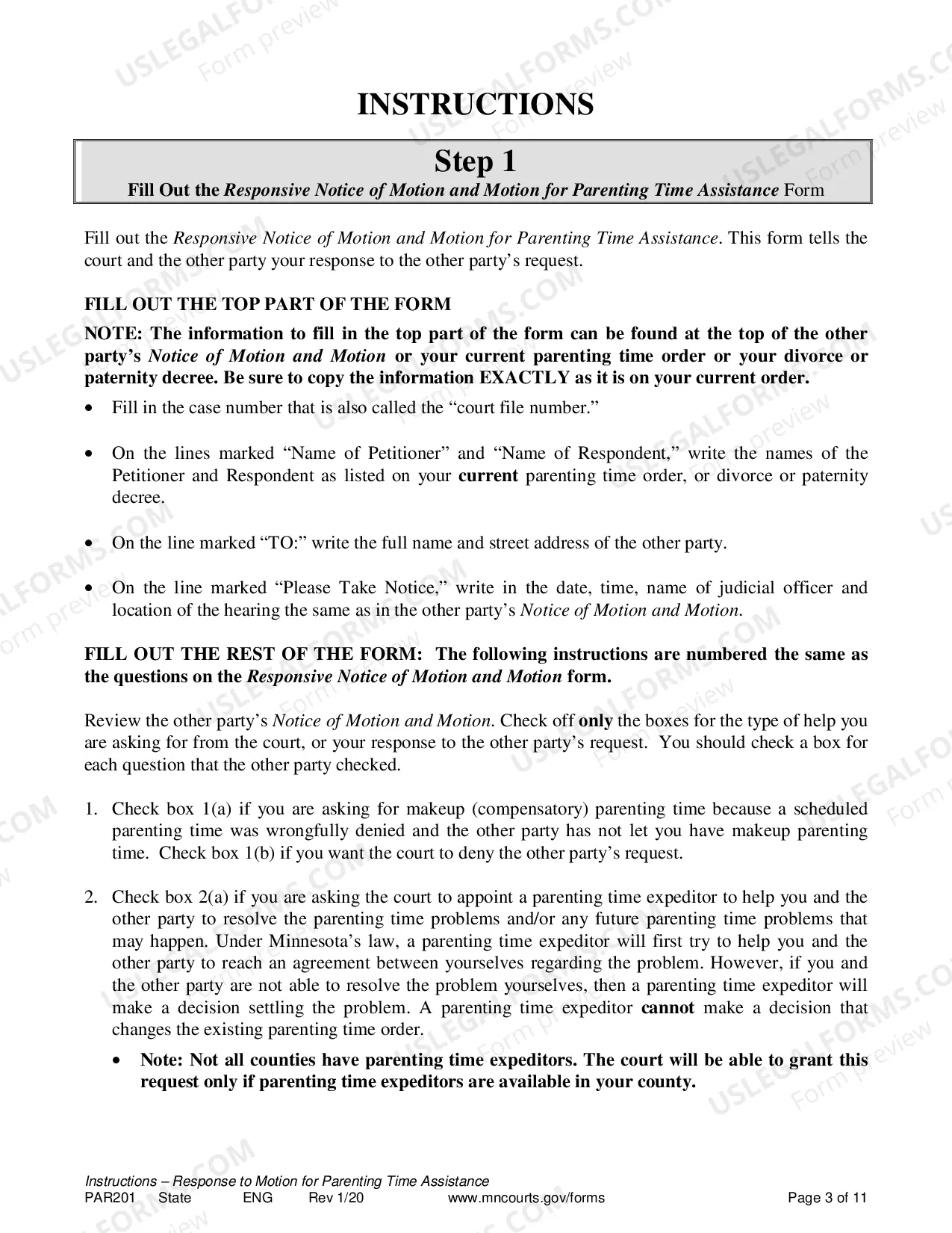 Preview Response to Request to Resolution of Parenting Time Problem