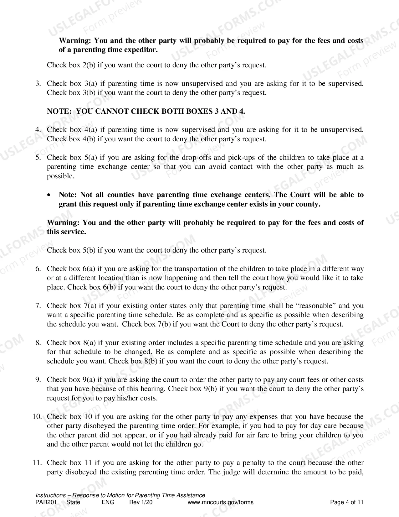 Preview Response to Request to Resolution of Parenting Time Problem