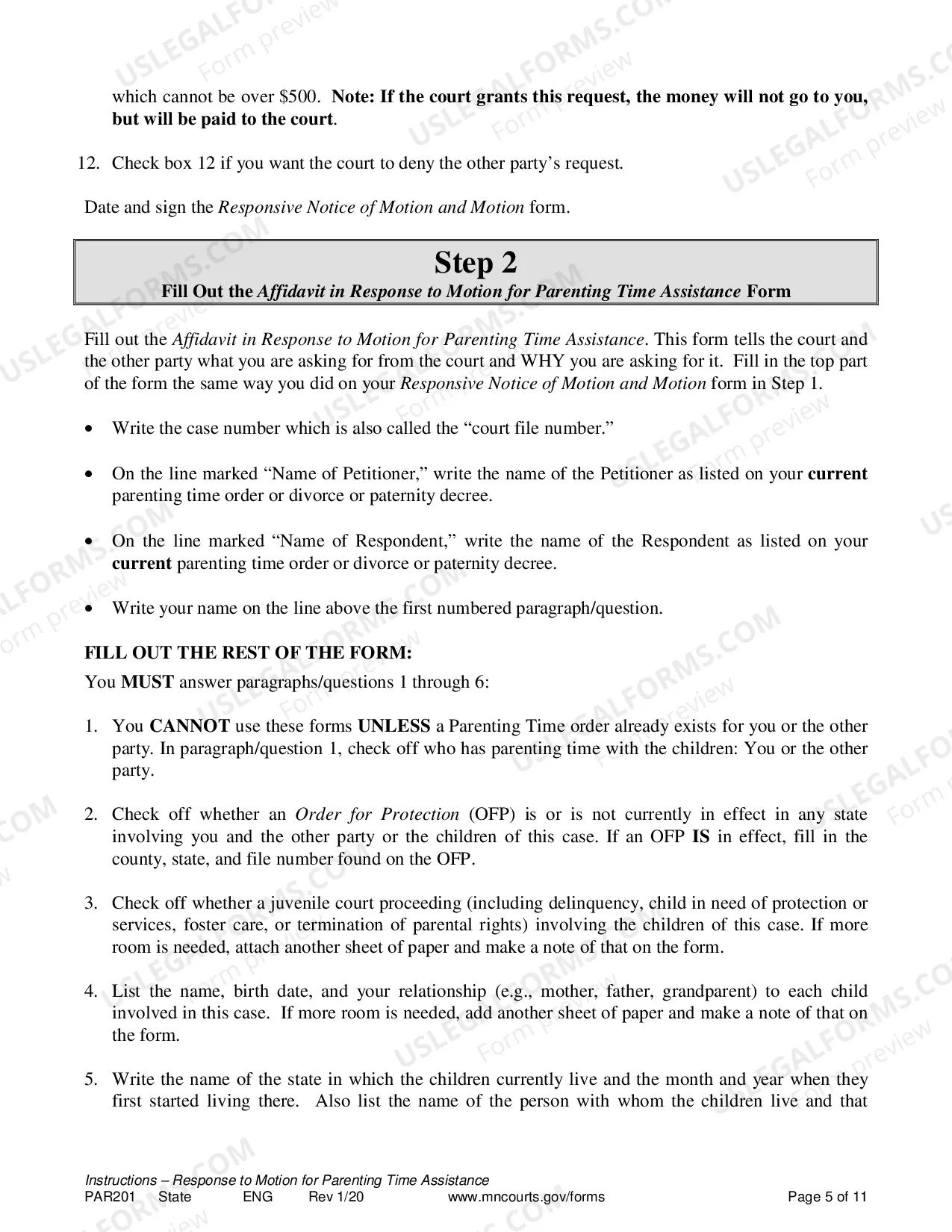 Preview Response to Request to Resolution of Parenting Time Problem