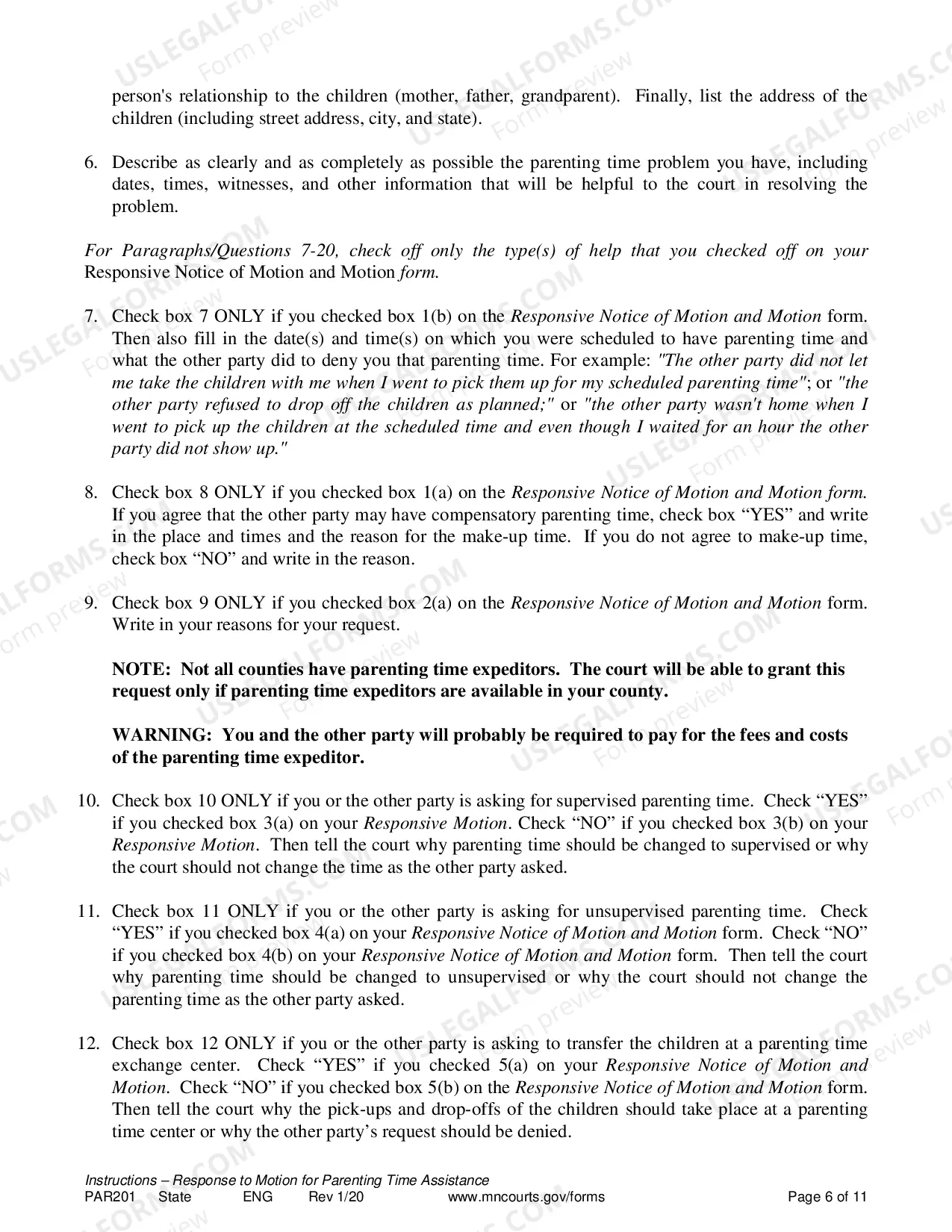 Preview Response to Request to Resolution of Parenting Time Problem