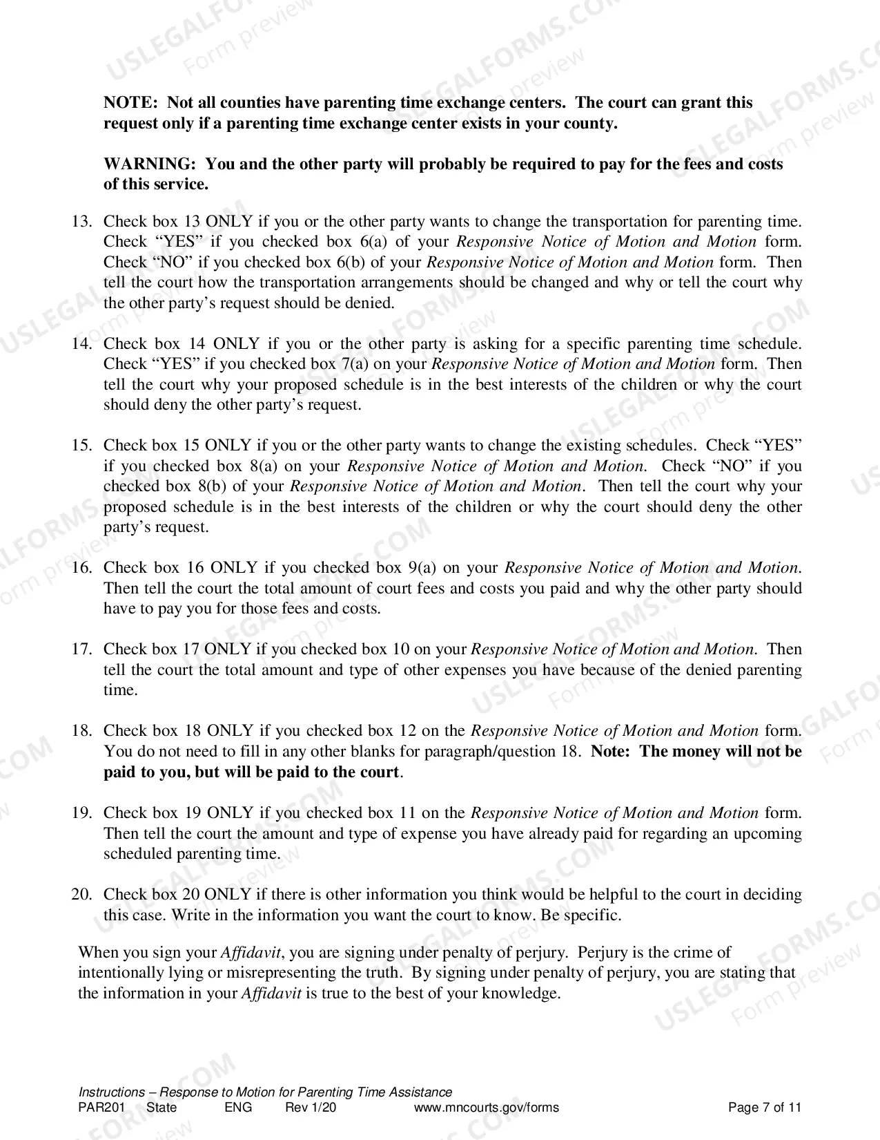 Preview Response to Request to Resolution of Parenting Time Problem