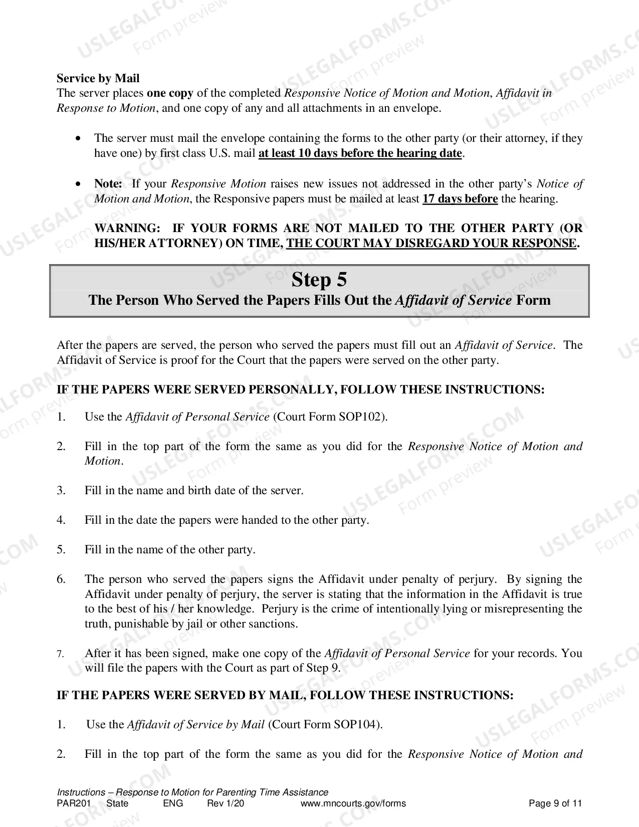 Preview Response to Request to Resolution of Parenting Time Problem