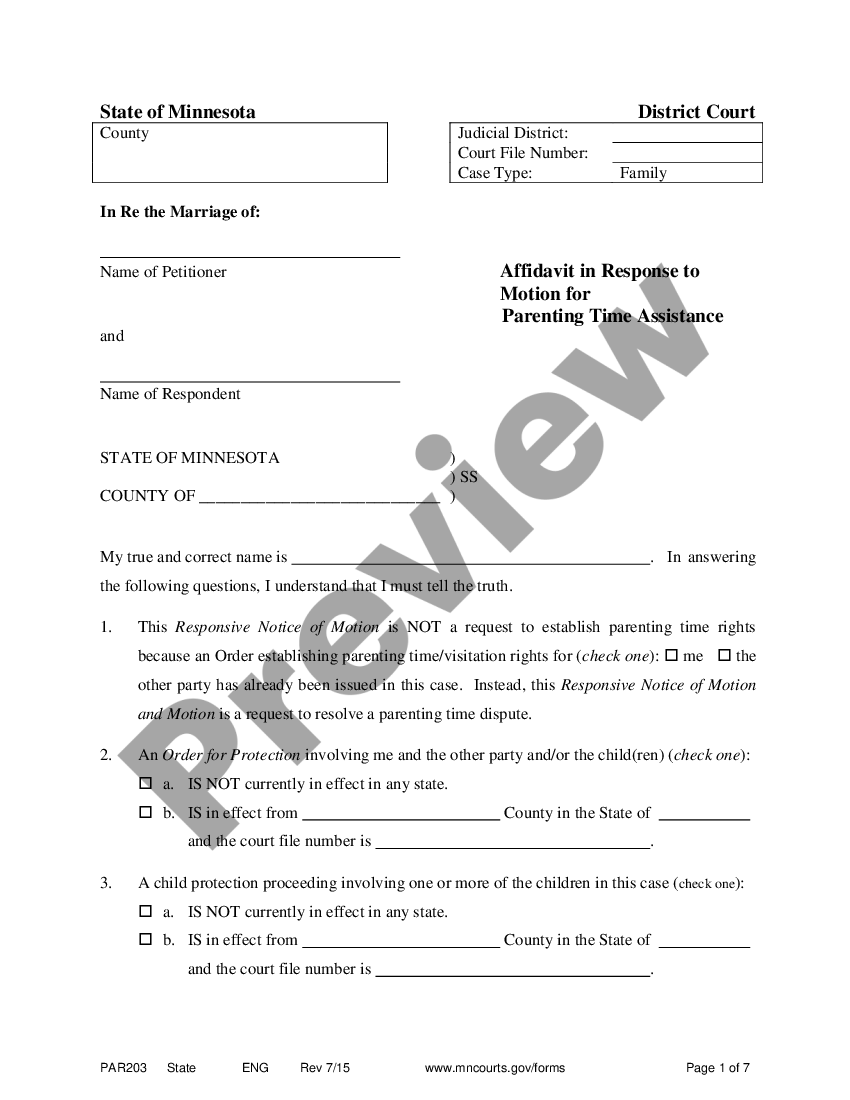 Minnesota Affidavit in Support of Responsive Motion | US Legal Forms