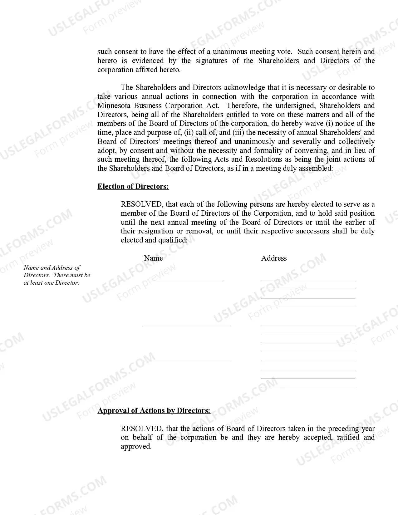 Preview Sample Annual Minutes for a Minnesota Professional Corporation