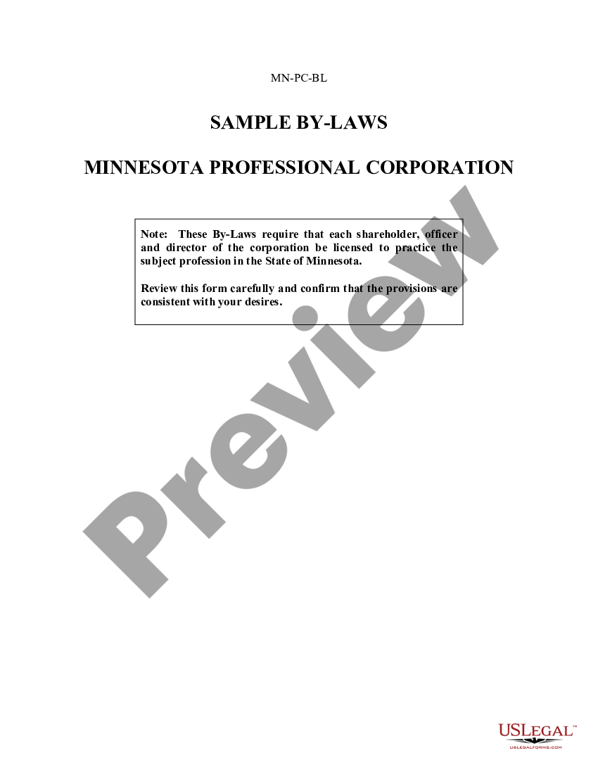 page 0 Sample Bylaws for a Minnesota Professional Corporation preview