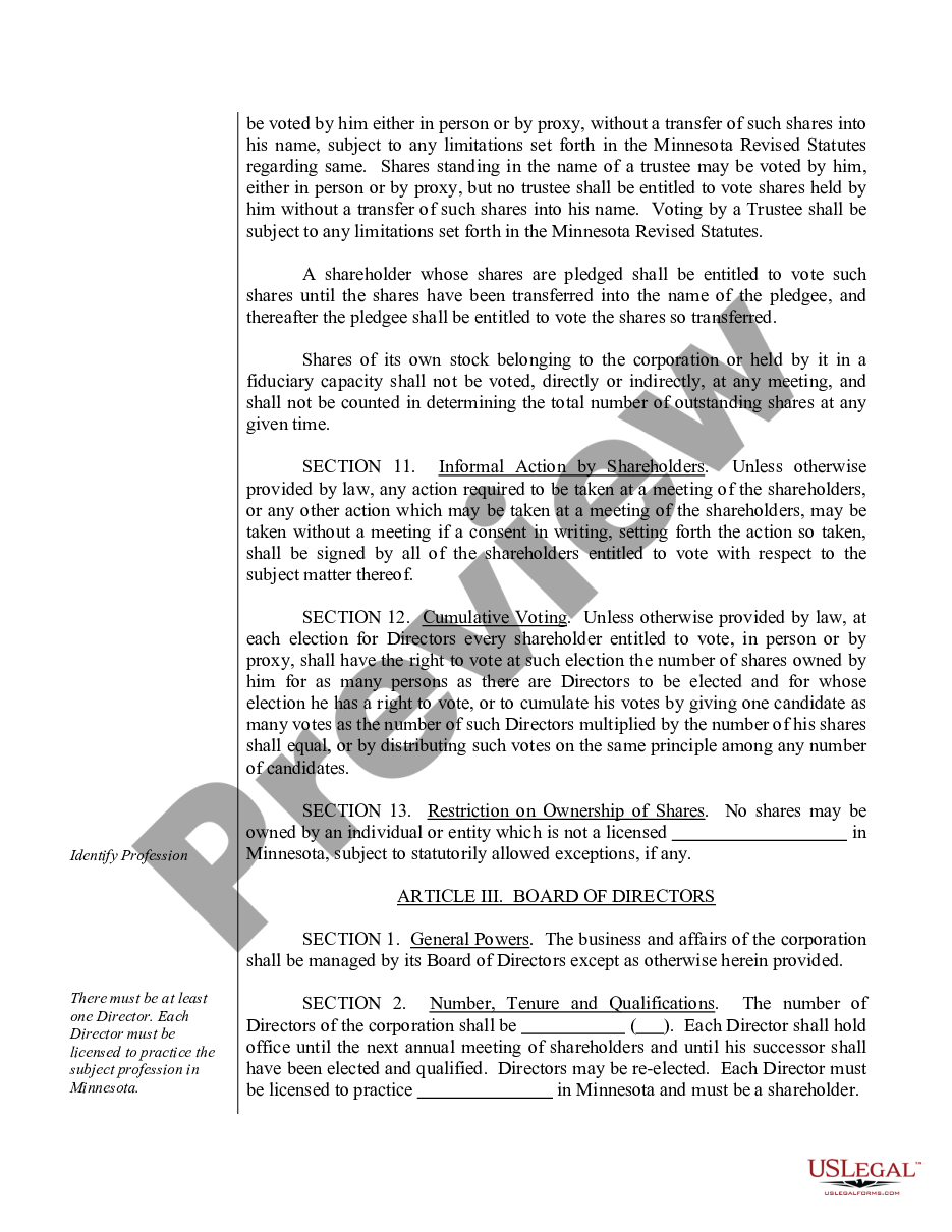 page 4 Sample Bylaws for a Minnesota Professional Corporation preview