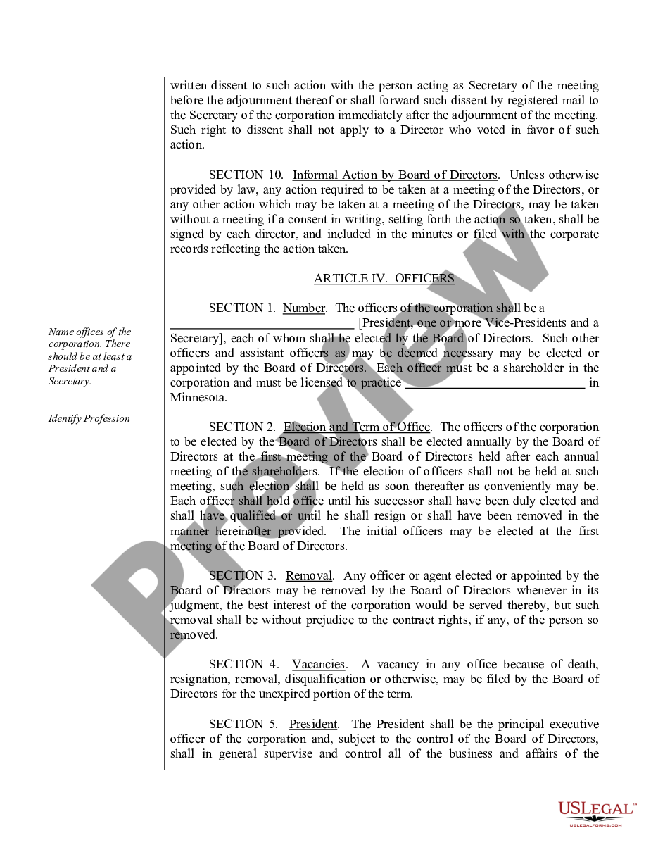 page 6 Sample Bylaws for a Minnesota Professional Corporation preview