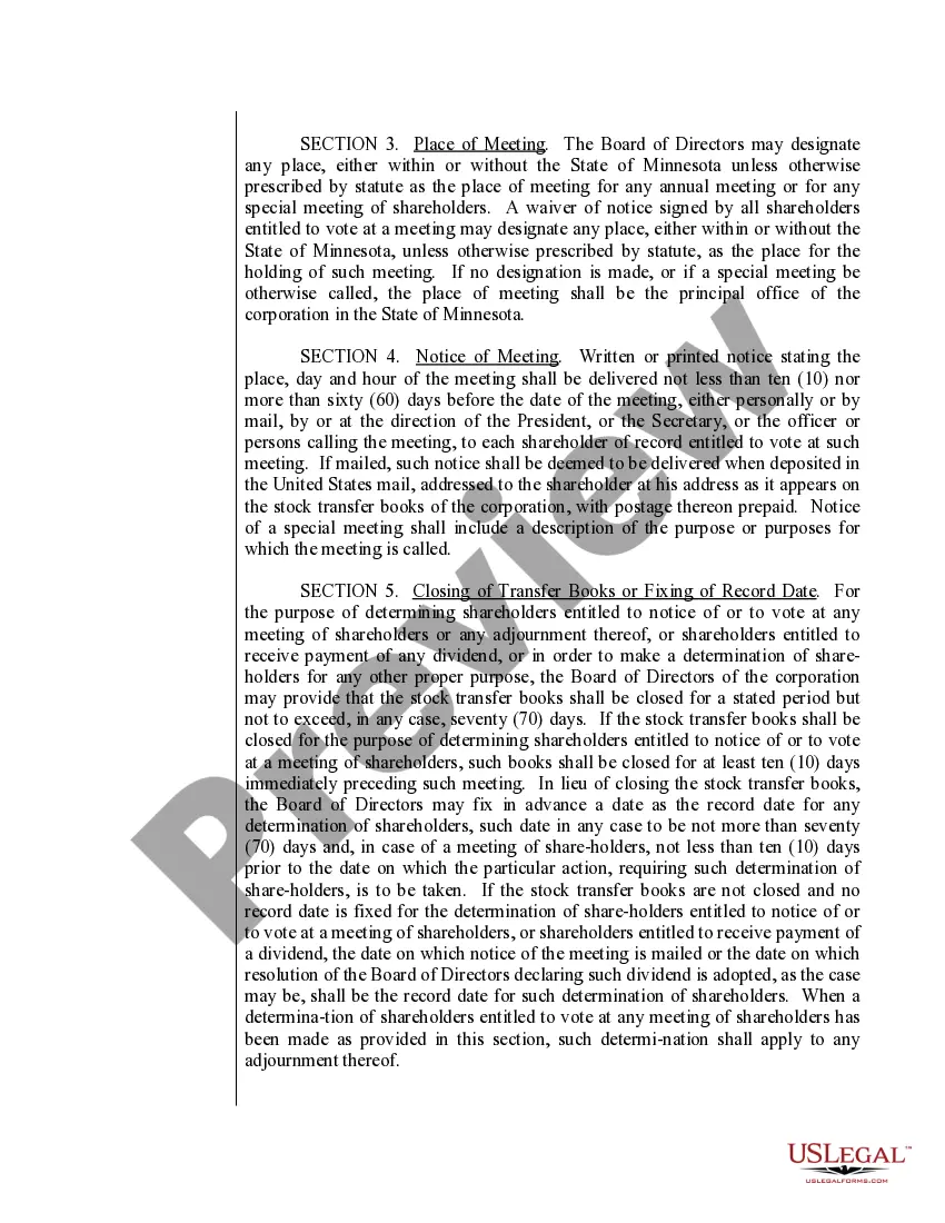 Preview Sample Bylaws for a Minnesota Professional Corporation