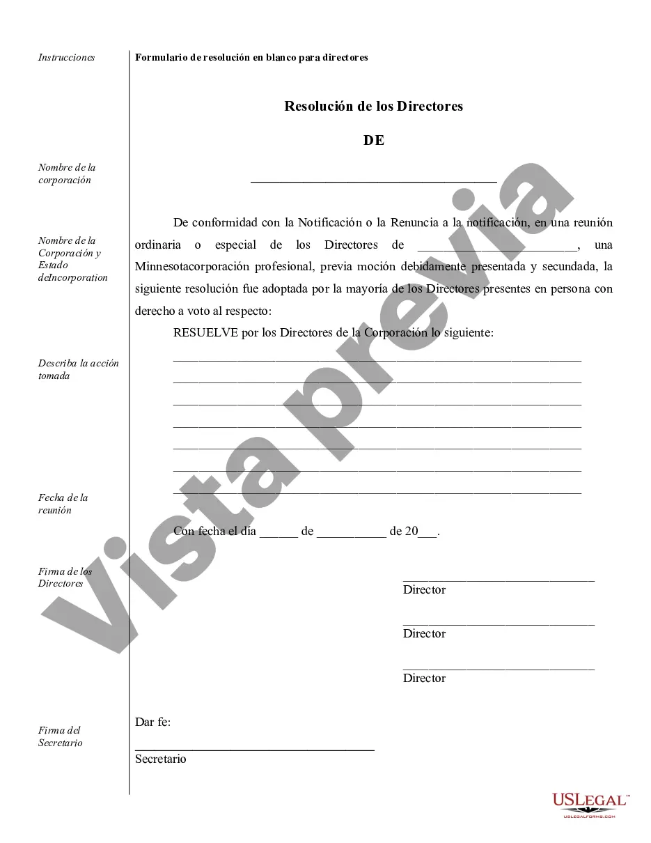 Preview Minutos anuales para una corporación profesional de Minnesota