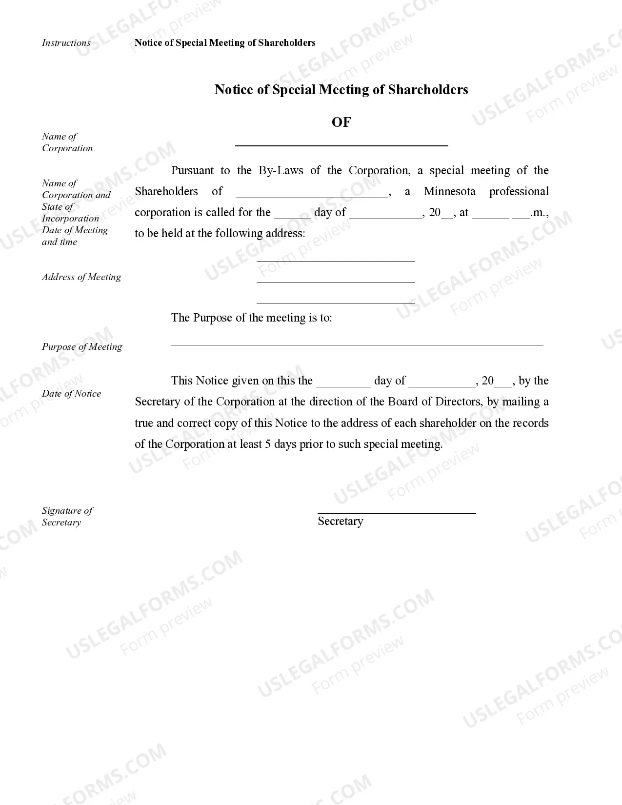 Preview Annual Minutes for a Minnesota Professional Corporation