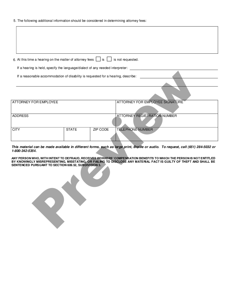 page 1 Petition for Disputed or Excess Attorney's Fees for Workers' Compensation preview