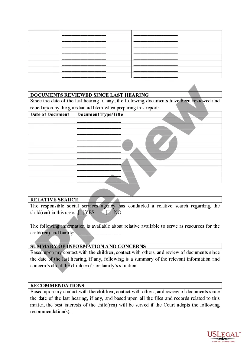 Preview Guardian Ad Litem Juvenile Court Report