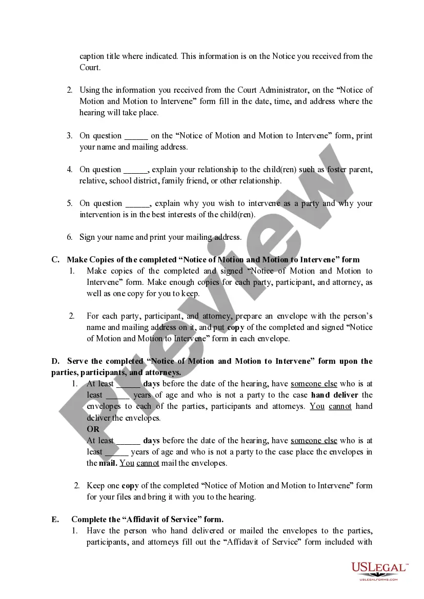 Preview Instructions for Completing Notice of Motion and Motion to Intervene