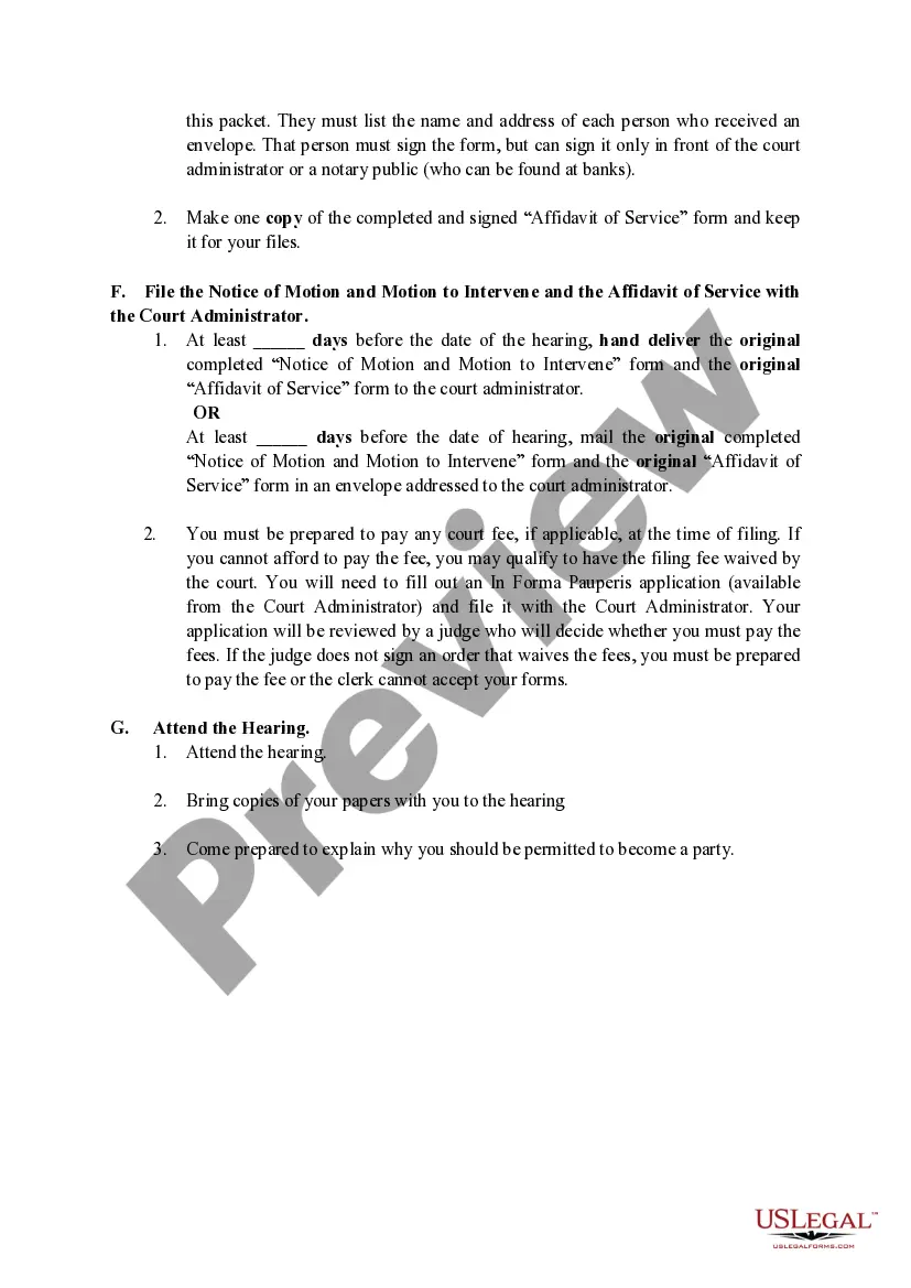 Preview Instructions for Completing Notice of Motion and Motion to Intervene