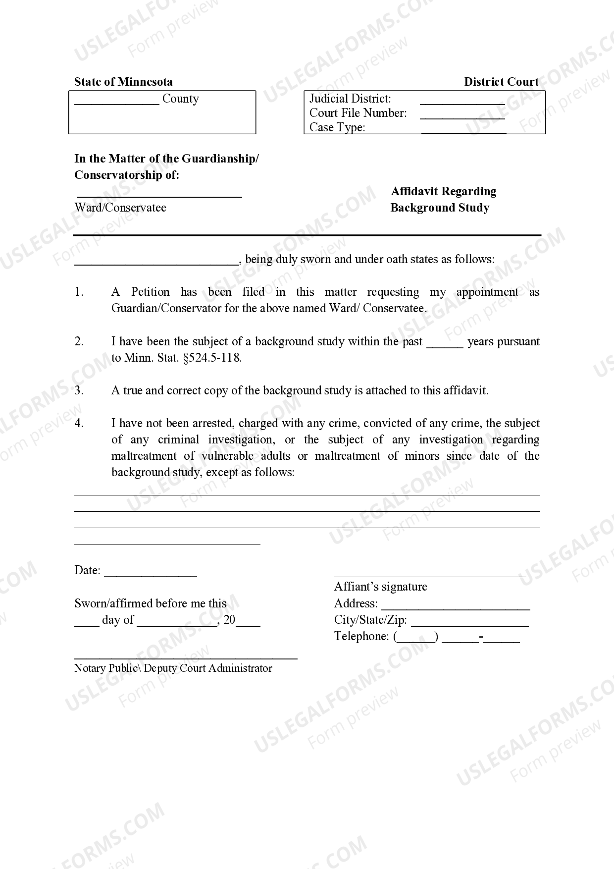 Minnesota Affidavit Regarding Background Study | US Legal Forms