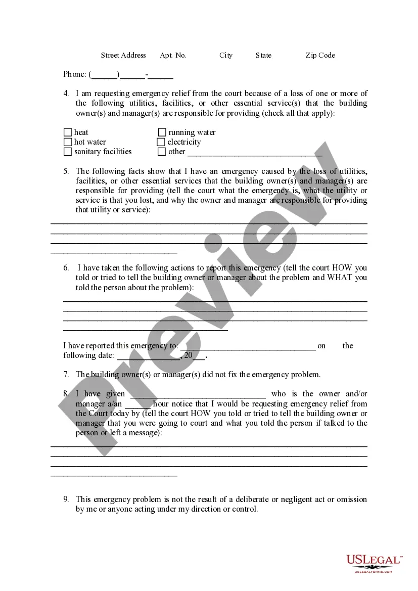 Get Petition for Emergency Relief Under Tenant Remedies Act Preview Petition for Emergency Relief Under Tenant Remedies Act