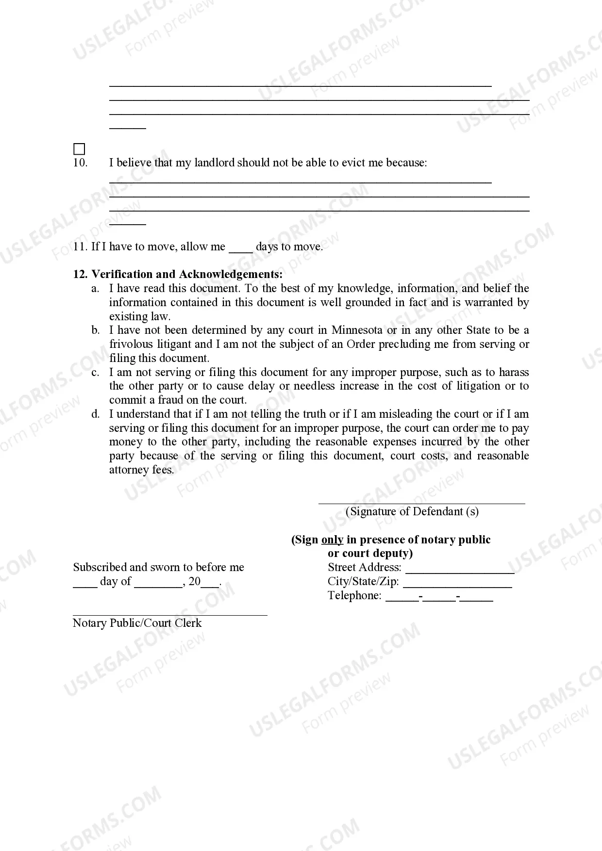 Preview Eviction Action Answer