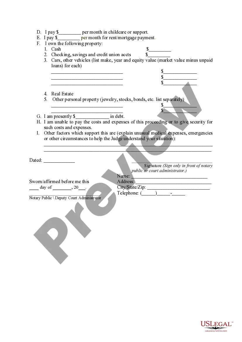 Get Affidavit for Proceeding In Forma Pauperis Preview Affidavit for Proceeding In Forma Pauperis