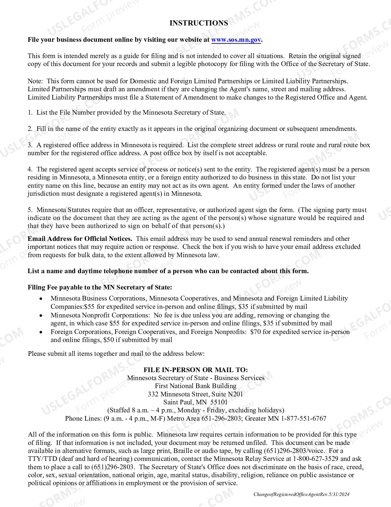 Preview Minnesota Change of Registered Agent